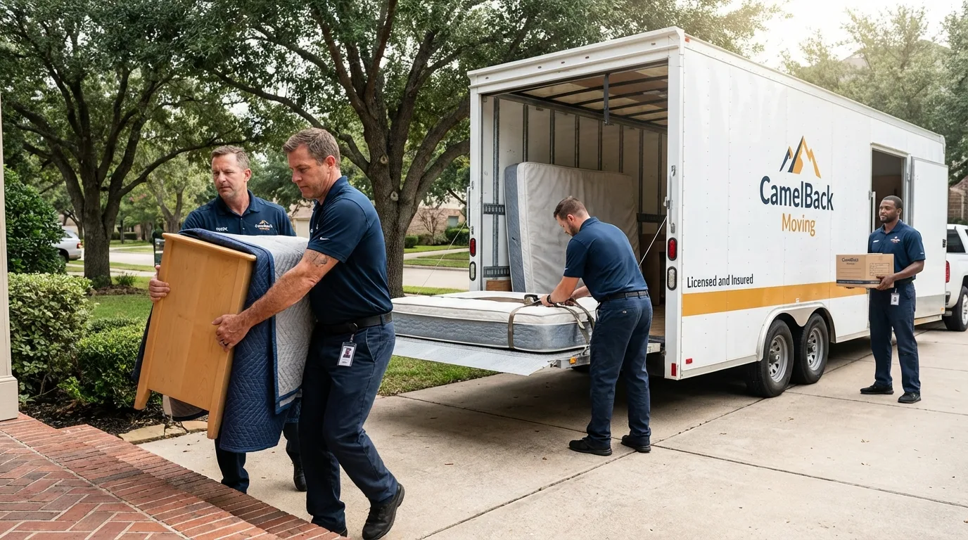 Crew loading residential truck for cross-state move from Robins, IA