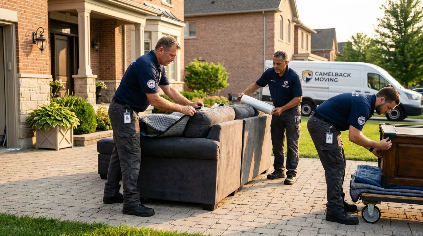 Large estate moving crew wrapping furniture in Robins, IA