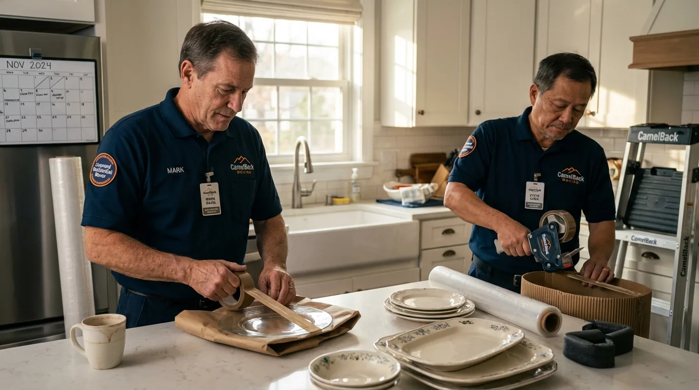 Professional crew packing kitchen dishware in Robins, IA